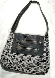 Markenlose Damen Canvas Handtasche mit Reißverschluss - schwarz und grau - Bild 1 von 7