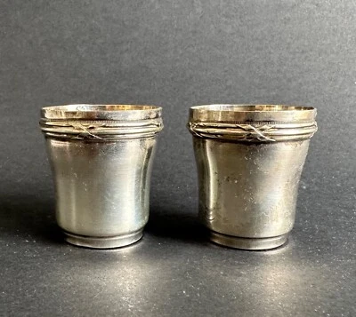 Ancien 2 gobelets verres à liqueur Charles Hack argent massif sterling silver - Photo 1/4