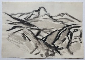 Gemälde Tusche Landschaft Gebirge Gipfel Gerda Henning Nachlass - Picture 1 of 9
