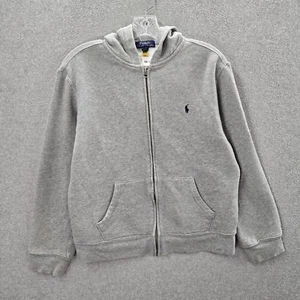 Polo Ralph Lauren Boys Hoodie L Gray Fleece Logo Full Zip Pockets Long Sleeve - Picture 1 of 9