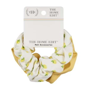 The Home Edit Faux Leather Scrunchie Hair Ties, Yellow and Lemon Print, 2-Count - Picture 1 of 4