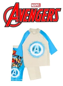 Boys Avengers Swim Set Sun Suit T Shirt / Shorts 2 Piece Marvel Size 4-10 Years - Picture 1 of 4