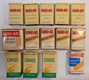 Lot 11 Vintage Band-Aid Tins, 3 Curad Cans - Johnson & Johnson - 1940s 1950s 70s - Picture 1 of 10