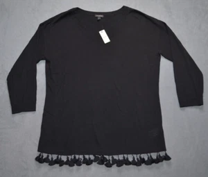 Talbots Black V-Neck Tunic Top Women’s Medium 3/4 Sleeve Tassel Trim New $79 - Picture 1 of 9