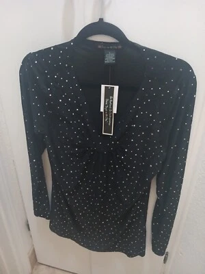 Blusa Top Suzie in the City Para Mujer Negra Manga Casquillo Cuentas Cuello Redondo Talla LG  Foto 1 de 2