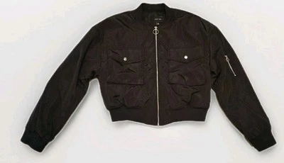 Chaqueta Bomber Recortada Love Tree Para Mujer Junior Mediana Cremallera Negra Bolsillo   Foto 1 de 4