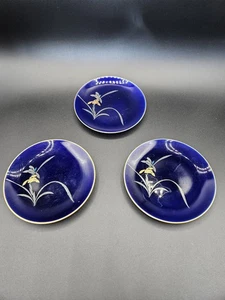 3er Set Japanische Koransha Kobaltblau Teller mit Arita Yaki Wildblume 4 3/4" - Bild 1 von 5