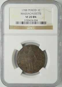 1788 PERIOD MASSACHUSETTS CENT 1C NGC VF 20 BN - Picture 1 of 2