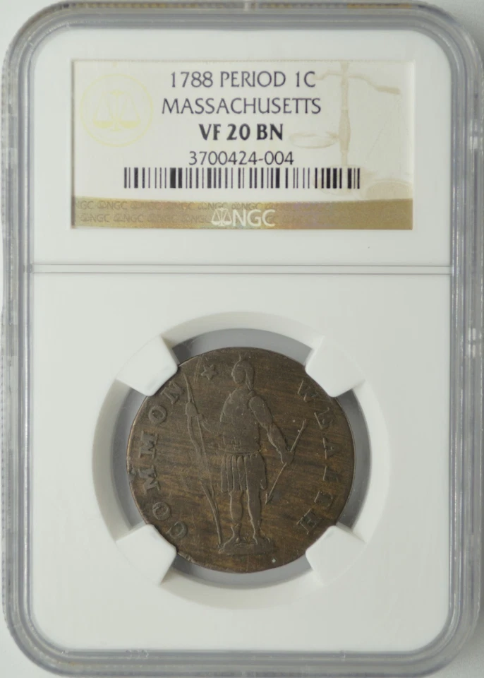 1788 PERIOD MASSACHUSETTS CENT 1C NGC VF 20 BN - Image 1 of 2