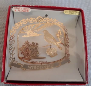 Adorno de recuerdo de Wisconsin Tesoros de las Naciones Acabado en oro de 24kt Flor estatal pájaro - Imagen 1 de 14