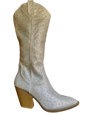 Fabulosas Nuevas BOTAS VAQUERAS Aurora Borealis DIAMANTES DE IMITACIÓN Talla 7 Vaquera Diligencia Foto 1 de 4