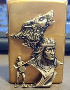 1 Stück Messing Indianer und Wolfsköpfe Zum Selbermachen Aufkleber passend für Zippo - Bild 1 von 6