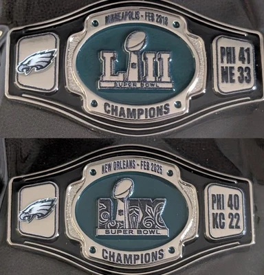 Philadelphia Eagles SUPER BOWL 52 59 WRESTLING BELT Team Exclusive Pin SET of 2 - Image 1 of 4
