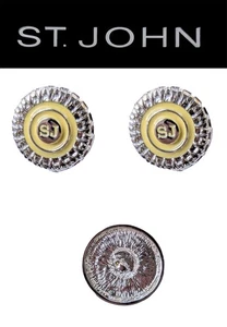 St John Knits (0.75) Inch Silver Tone Lemon Yellow Enamel Logo Buttons - Picture 1 of 2