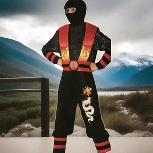 Costume completo ragazzo guerriero FIRE DRAGON NINJA Deluxe bambini M 8-10 Halloween - Foto 1 di 13