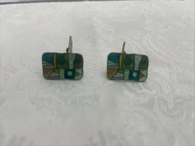 Gemelos vintage de 4 estaciones de David Anderson esmaltados verdes 925 ~ Noruega ~ Foto 1 de 4