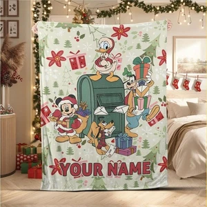 Personalized Mickey And Friends Mailbox Christmas Letters Holiday Blanket - Picture 1 of 4