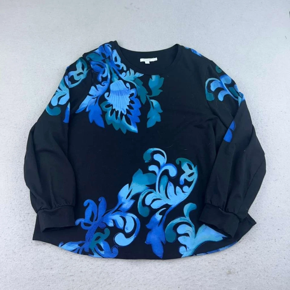 Chicos Sweatshirt Womens XXL Blue Floral Long Sleeves Size 4 Lightweight - Image 1 of 4