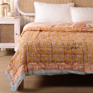 Indian Soft Cotton Block Print Quilt Reversible Throw Blanket Twin/Queen/King - Picture 1 of 10