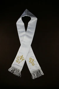 White Satin Embroidered Dove Cross Christening Baptism Stole Scarf Sash for baby - Picture 1 of 3