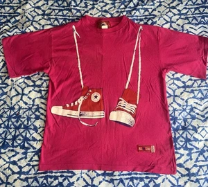Vtg Converse Chuck Taylor Allstar Pink T Shirt Step Brothers L Youth Paper Tag - Picture 1 of 13