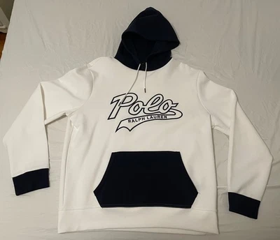 POLO RALPH LAUREN SUDADERA CON CAPUCHA PARA HOMBRE TALLA L BLANCO AZUL MARINO PERFORMANCE SCRIPT LOGO JERSEY Foto 1 de 3
