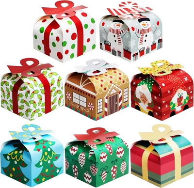 24 Pack 3-D Christmas Gift Boxes with Bows 6x6x5.5 Treat Cookie Party Favors Set - Imagem 1 de 4