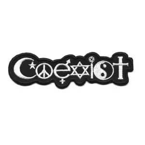 COEXIST IRON ON PATCH 4" Embroidered Religious Tolerance Wold Peace Black White - Picture 1 of 2