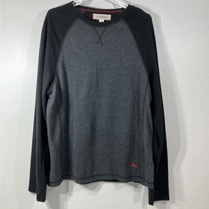 Tommy Bahama Shirt Grey with Black Long Sleeves Knit Raglan Pullover Men's Large - Picture 1 of 4