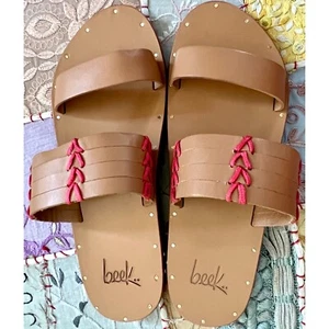 Sandali nuovi con scatola $280 beek kiwi fatti a mano in pelle ricamati rosa beige slide 6 - Foto 1 di 12