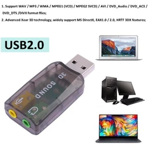 USB Sound Card 5.1 CH 3D Audio Adapter for Desktop Laptop Notebook Computer FR - Photo 1/6