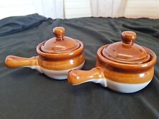 *SALE PRICE* Vintage Stonewear Pottery Glaze Lidded with Handles Croc Pots x2