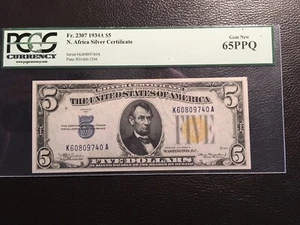5.00 1934-A North African Note PCGS 65 EPQ Gem new - Picture 1 of 3