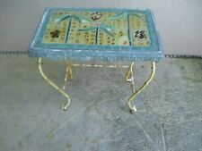 VINTAGE DETAILED ASIAN WROUGHT IRON TILE INDOOR/OUTDOOR ACCENT TABLE