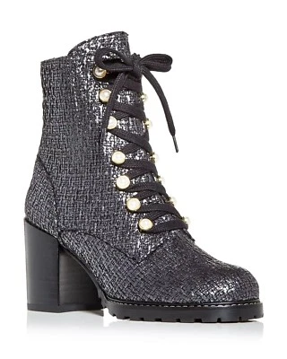 $750 STUART WEITZMAN Ivey Tweed высокий блок каблук боевые ботинки кофе 7,5 (PA29) - Изображение 1 из 4