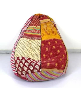 Pouf rotondo indiano bohemien floreale in cotone fatto a mano sacchetto di fa... - Foto 1 di 5