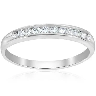 Anillo apilable de boda de oro blanco de 10 k con diamantes de 1/4 quilate conjunto de canales para mujer Foto 1 de 4