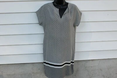 NUEVO VESTIDO DE SEDA PARA MUJER CYNTHIA ROWLEY TALLA 4 BLANCO Y NEGRO PATRONES GEOMÉTRICOS Foto 1 de 4