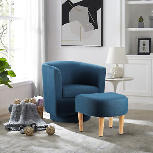 Modern Swivel Barrel Chair Round Upholstered Sofa w / Ottoman Living Room Lounge