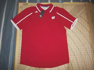 MENS LARGE RED/WHITE ADIDAS NCAA WISCONSIN BADGERS POLO SHIRT - NWT - Picture 1 of 4