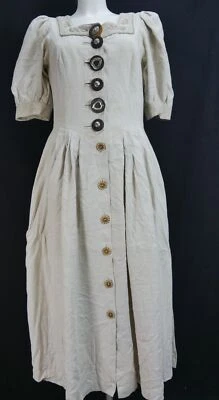 Country Landhauskleid schweres Leinen lang beige Stickerei und Puffärmel Gr.40 - Bild 1 von 4