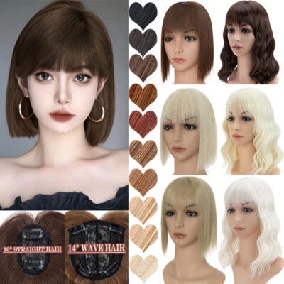 Clip in Top Full Head REAL as Human Hair Topper Toupee Wave Silk Base Hairpiece - Image 1 of 4