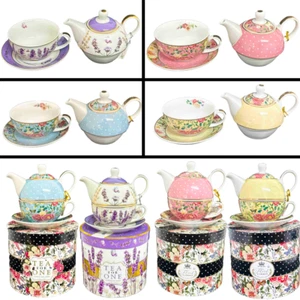 FLORAL GARDEN TEA FOR ONE TEAPOT COFFEE SET 350X450ML WITH GIFT BOX - Picture 1 of 13