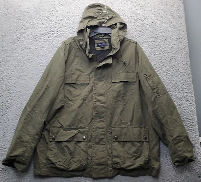 Lands' End Windbreaker Jacket Mens XL Green Removable Hoodie Pockets Full Zipper - Image 1 of 4
