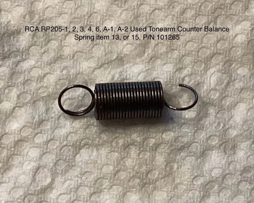 RCA RP205-1, 2, 3, 4, 6, A-1, A-2 Tonearm Counter Balance Spring Item 13, 15 - Image 1 of 1