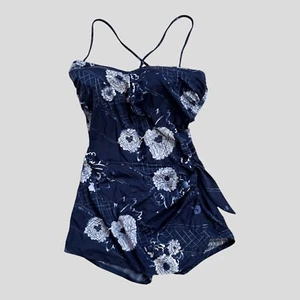 DeWeese Designs VTG One Piece Swim/Bathing Suit Blue Floral Sarong Front 18 USA - Picture 1 of 17