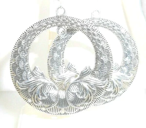 New  Very Large Gorgeous HOOP Drop Silver-tone Drop Dangle Earrings  3-1/3" Long - Picture 1 of 3