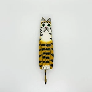 Vtg Handmade Wood Tabby Cat Wall Hook Folk Art Cottagecore Jewelry Tiger - Picture 1 of 7