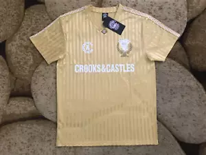 Crooks & Castles Logo Graphic Jersey Shirt Mens Size Medium Striped Gold NWT - Picture 1 of 5