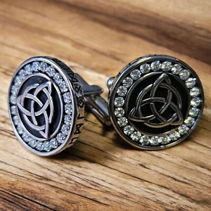 Men's Trinity Celtic Stainless Steel AAA Crystal Round Cufflinks Premium Qua UK - Picture 1 of 5